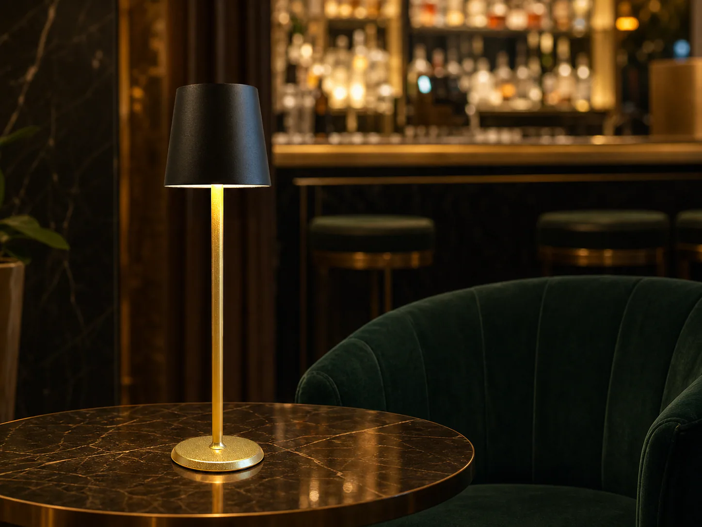 Norda Black & Gold Horeca Tafellamp 1 lamp + laadstation sfeerbeeld 12
