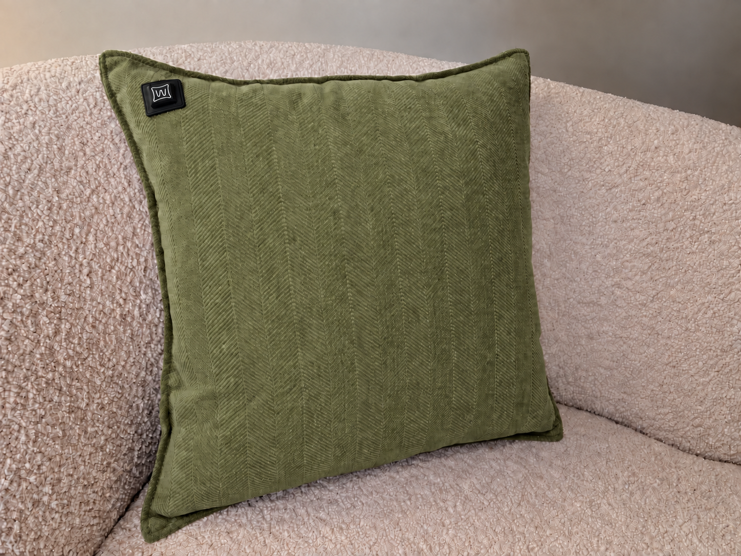 Olive Green Warmpi chenille 45x45cm infrared heating pillow – Show product photo 3